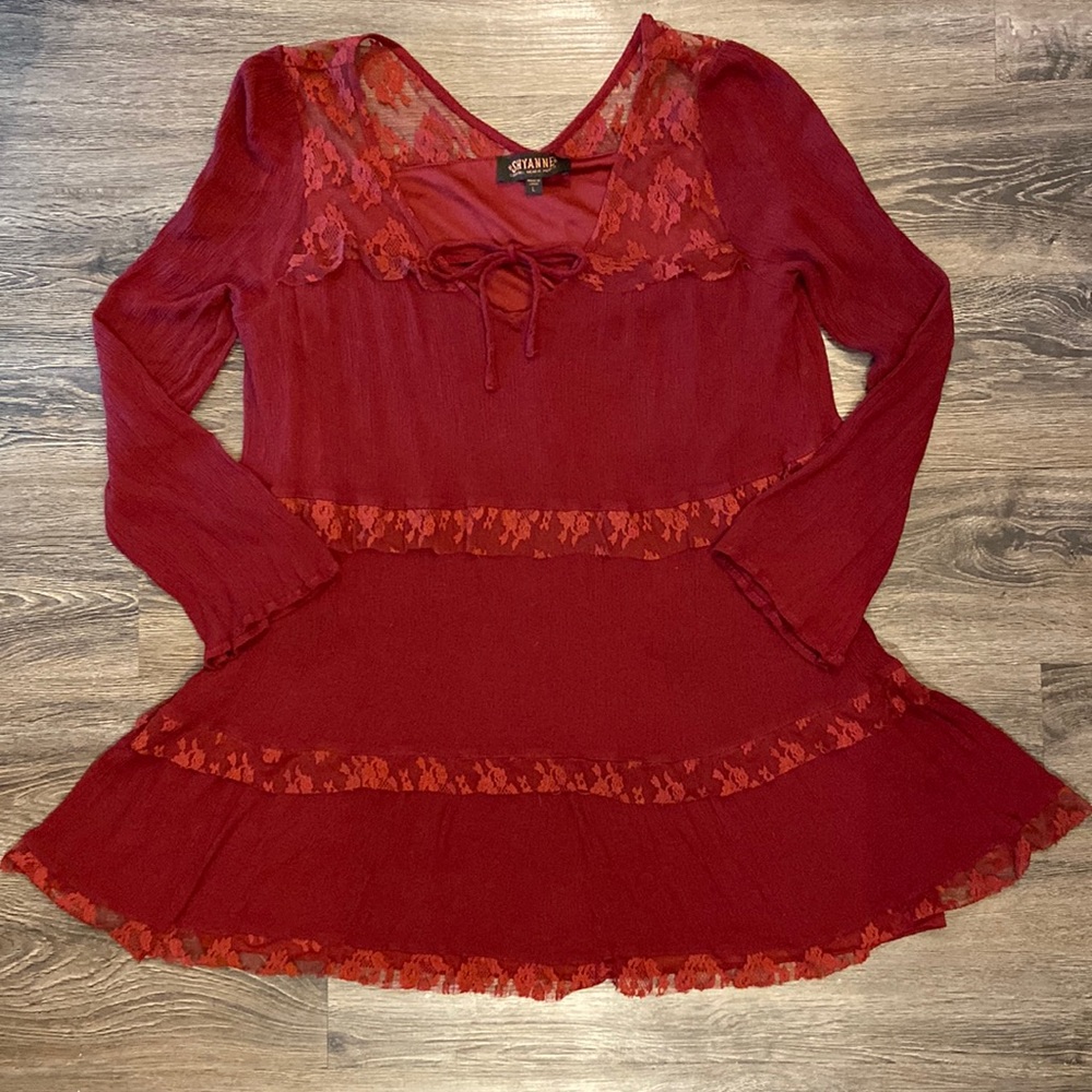 Country chic maroon and lace dress